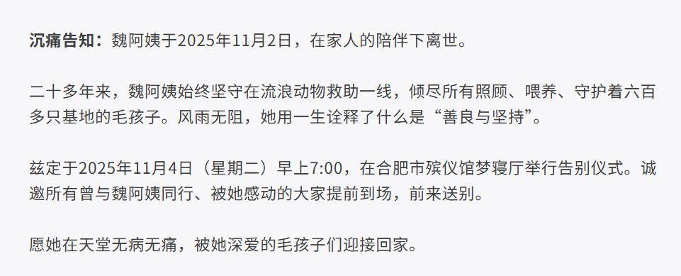 皇冠信用盘网址_合肥卖房救助流浪狗的魏阿姨离世皇冠信用盘网址，病中仍然惦记着基地的600只流浪狗，工人：不敢相信世上还有这样执着的人